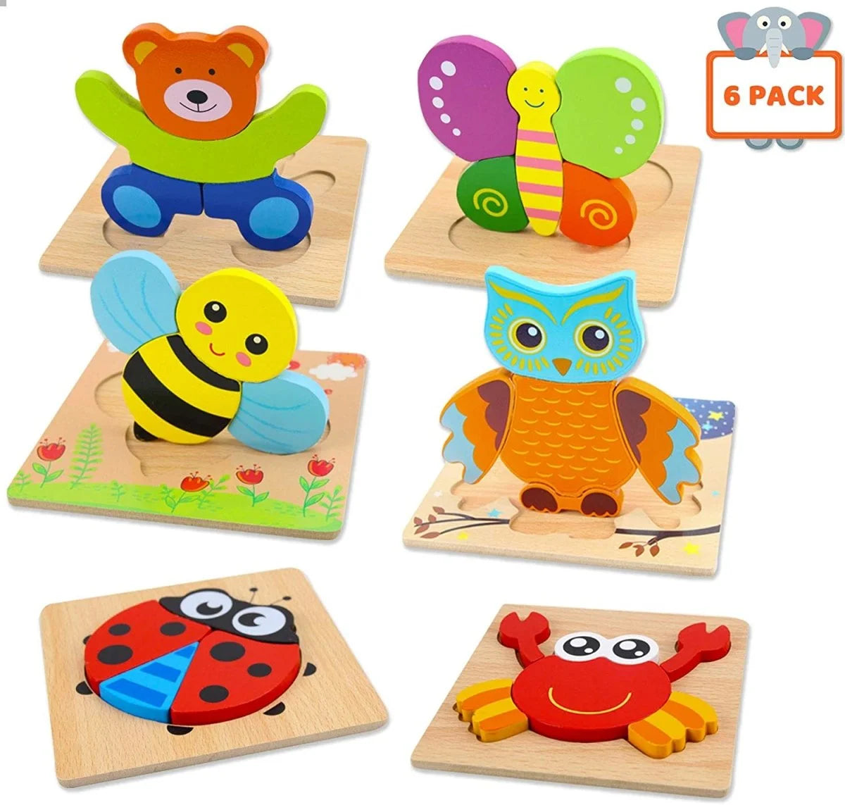 Educational Montessori Animal Puzzles 6 Pack for Kids