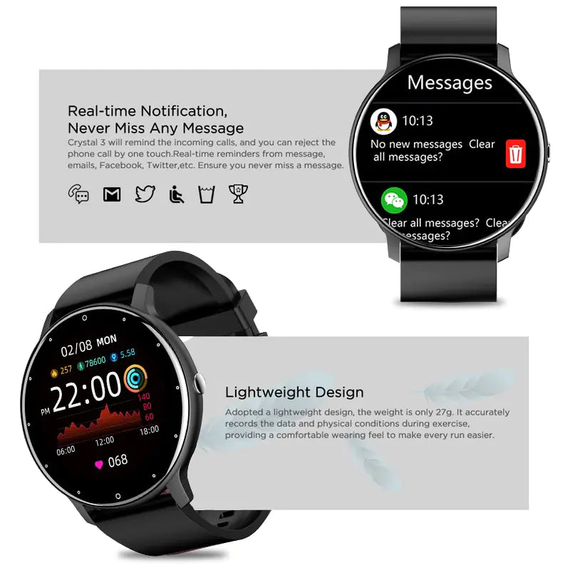 Full Touch Screen Sport Fitness Watch - Waterproof