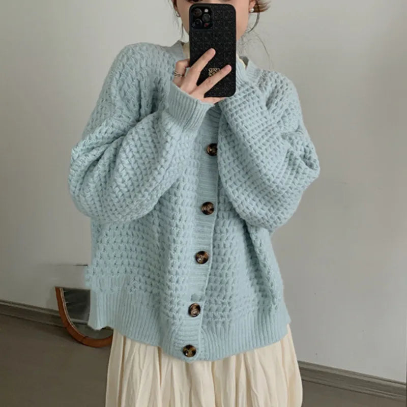 Loose Single-breasted Sweater Coat For Women