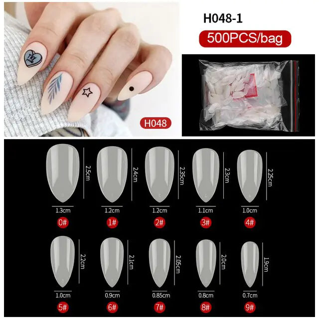 French Fake Nails Extension (Natural & Transparent) 500 pcs