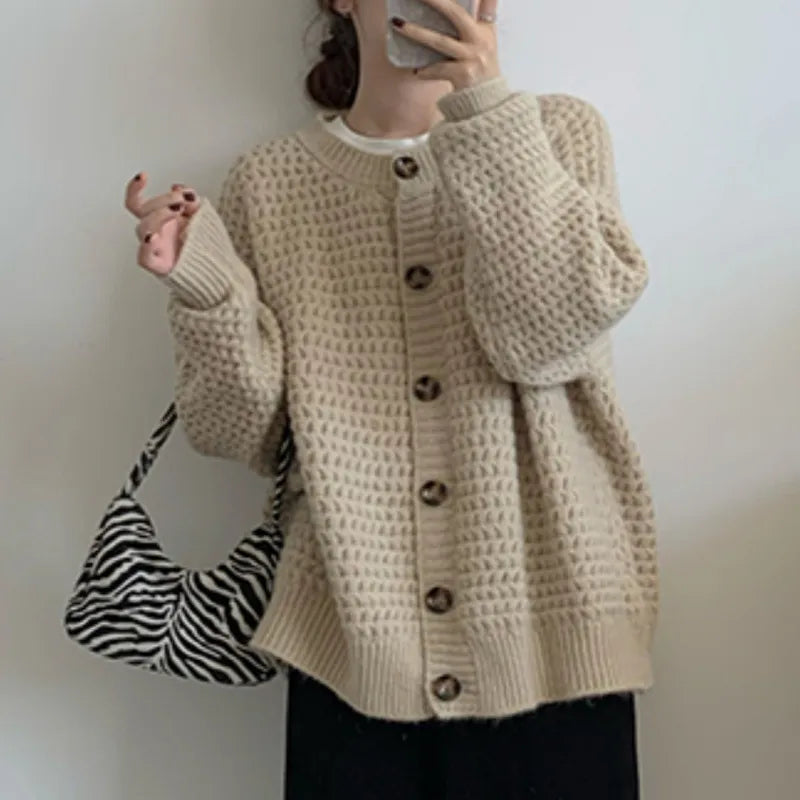 Loose Single-breasted Sweater Coat For Women