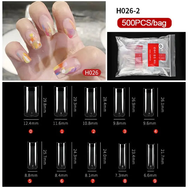 French Fake Nails Extension (Natural & Transparent) 500 pcs