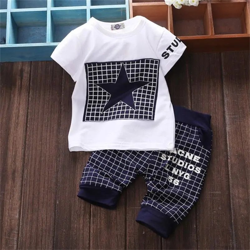 Baby Boy Printed Clothes Set: T-Shirt + Pants Suit