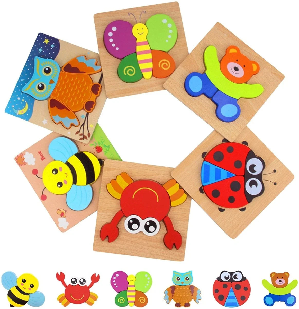 Educational Montessori Animal Puzzles 6 Pack for Kids