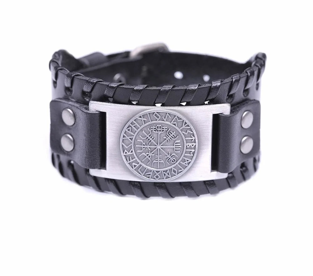 Retro Wide Leather Pirate Compass Bracelet