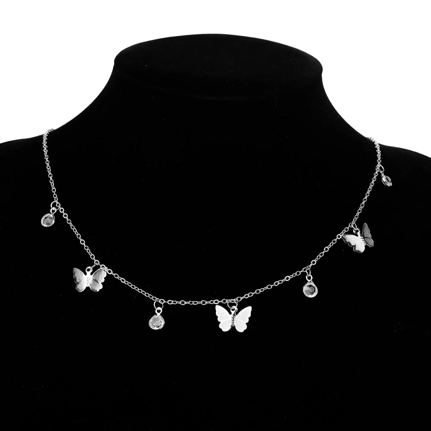 Butterfly Pendant Choker Necklace and Earning