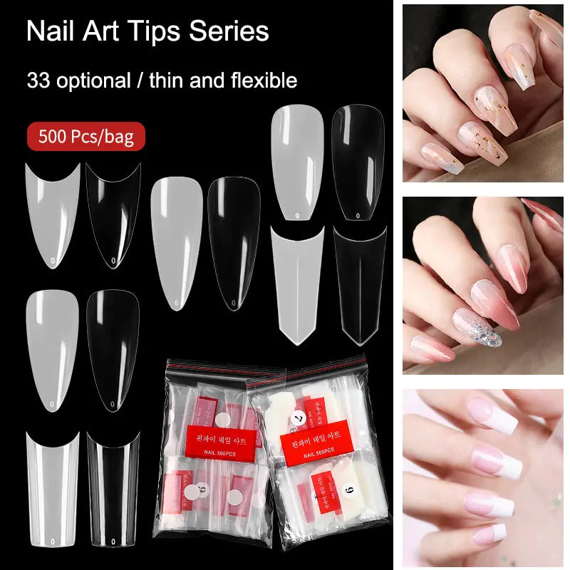 French Fake Nails Extension (Natural & Transparent) 500 pcs