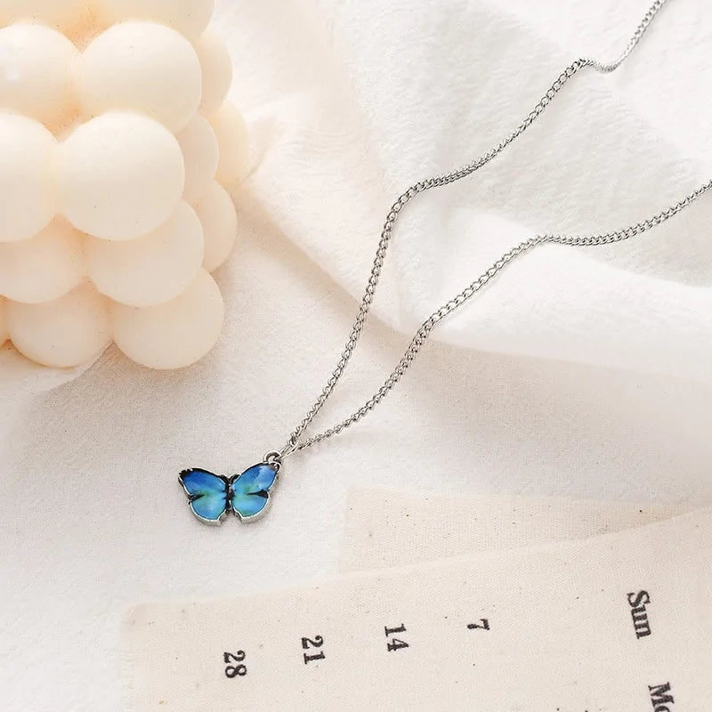 Butterfly Pendant Choker Necklace and Earning