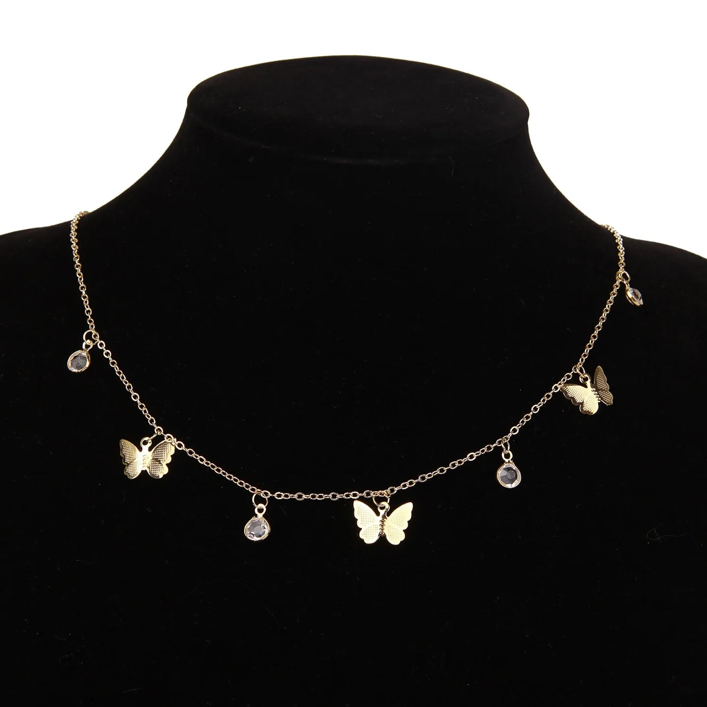 Butterfly Pendant Choker Necklace and Earning