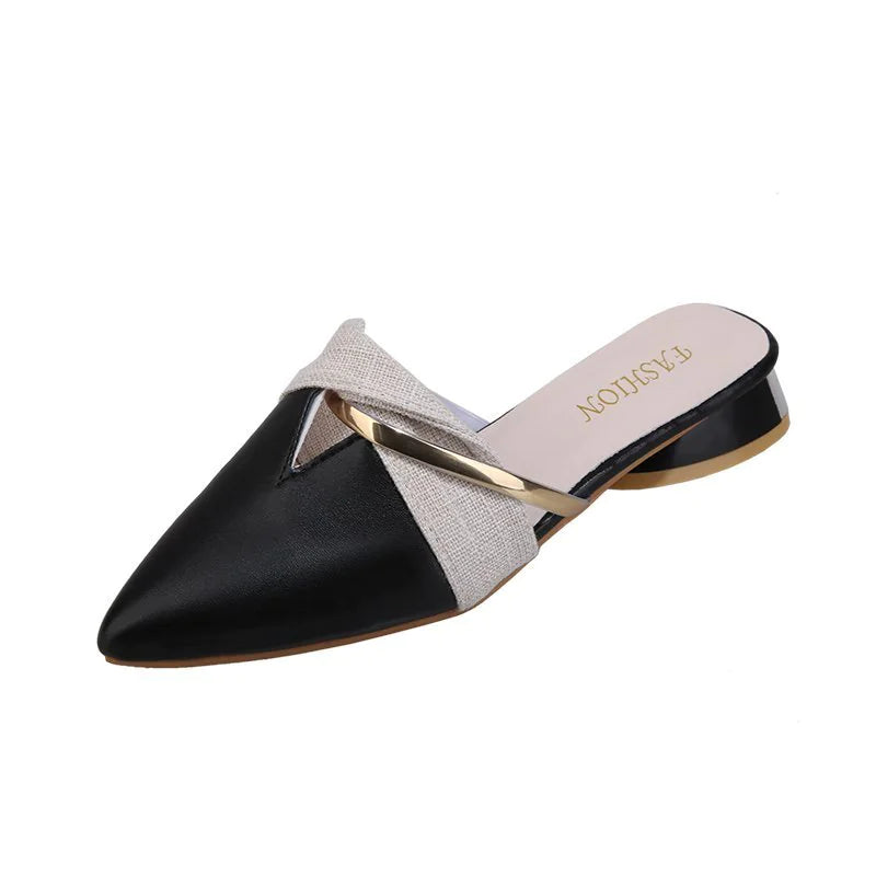 Baotou Pointed Toe Thick Heel Slippers: Fairy Style Sandals