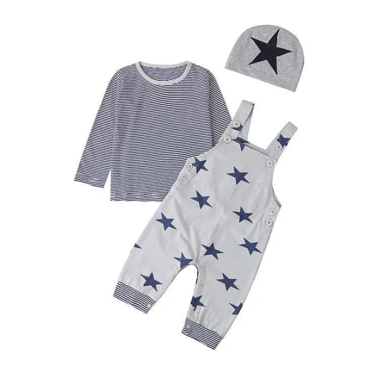 Baby Boy Clothes  Long Sleeve Tops + Suspender Pants + Hat