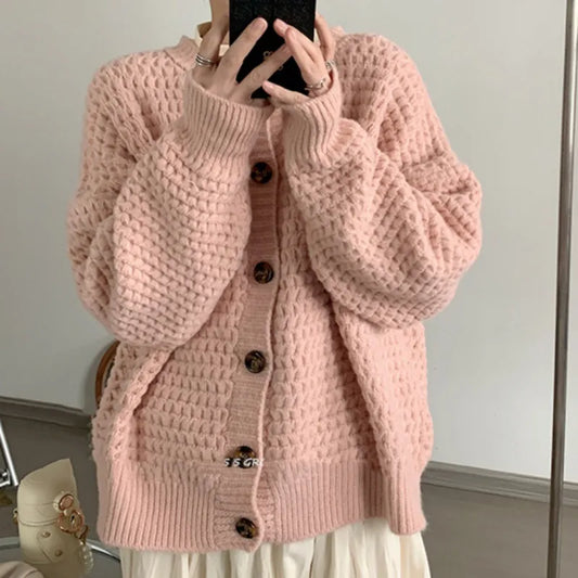 Loose Single-breasted Sweater Coat For Women