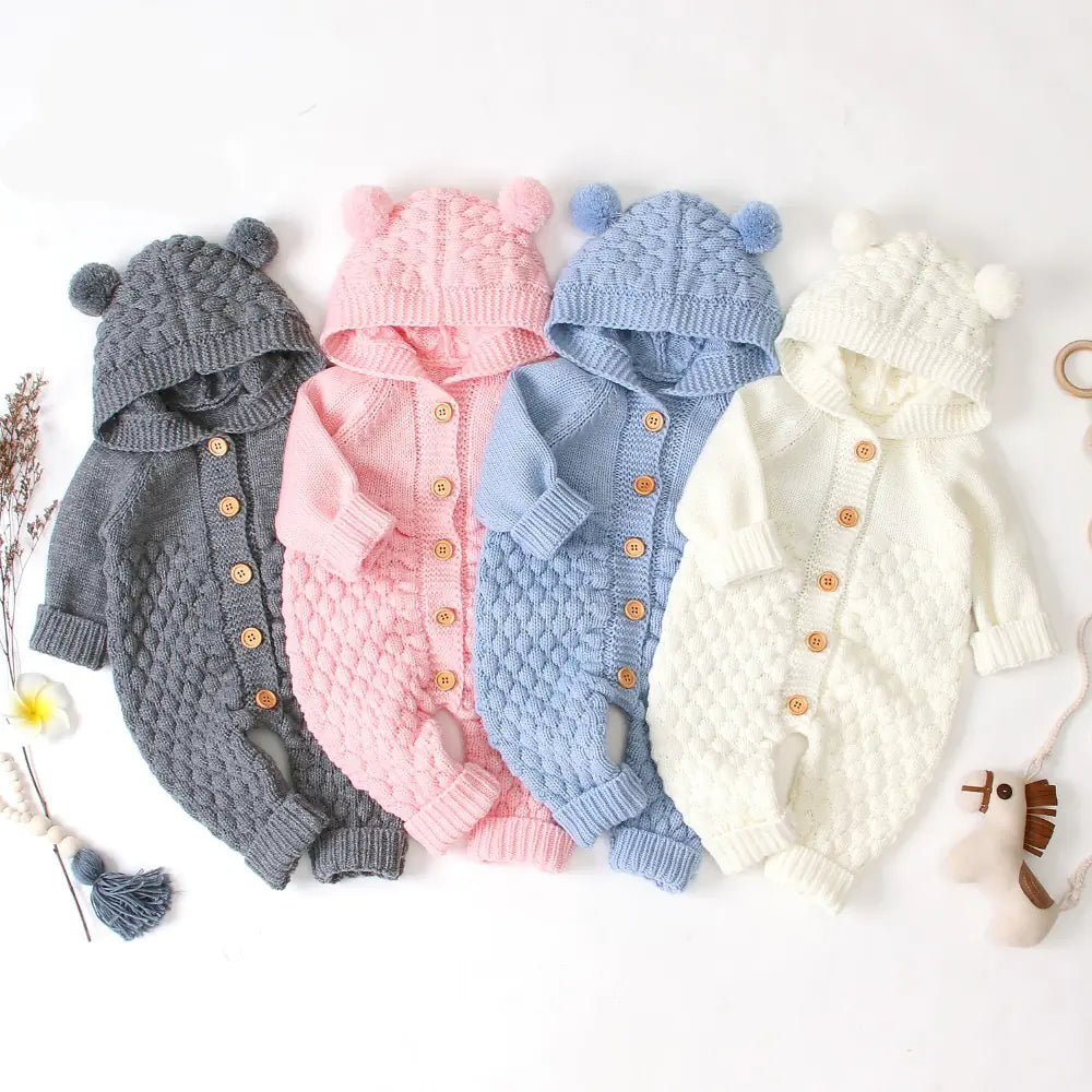 Baby Romper Bear Ear Knit Hooded Jumpsuit