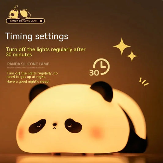 Panda Night Light for Kids – Cute Animal Silicone Rechargeable Lamp with Timer, Cartoon Panda Bedroom Decoration