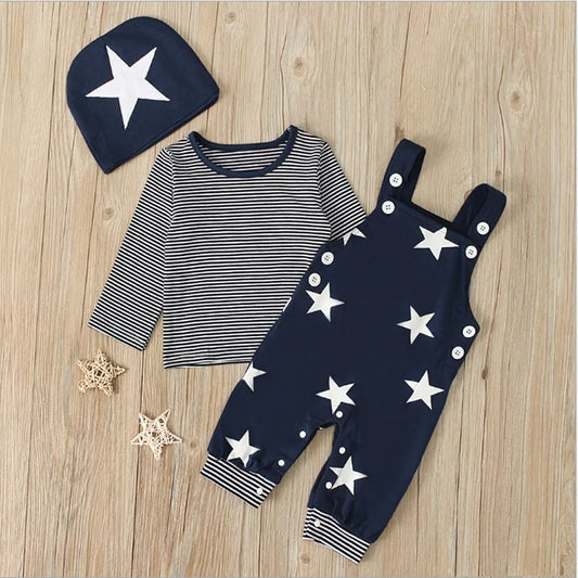 Baby Boy Clothes  Long Sleeve Tops + Suspender Pants + Hat