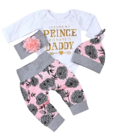 Daddy Print Top Romper Floral Winter Set