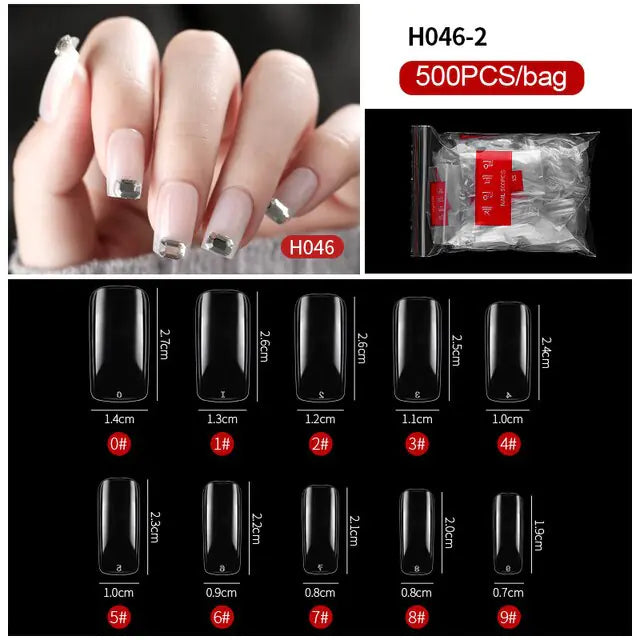 French Fake Nails Extension (Natural & Transparent) 500 pcs