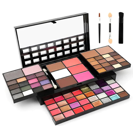 74-Color Makeup Set: Lip Gloss, Blush, Eyeshadow & Highlight Palette