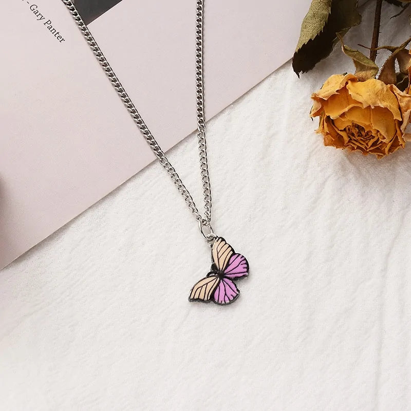 Butterfly Pendant Choker Necklace and Earning