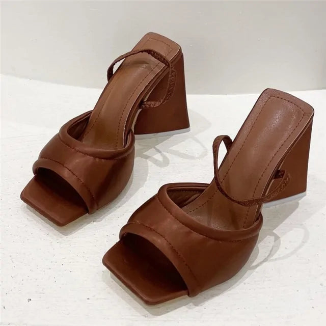 Slides Mules Summer Silk Thick Block Heels