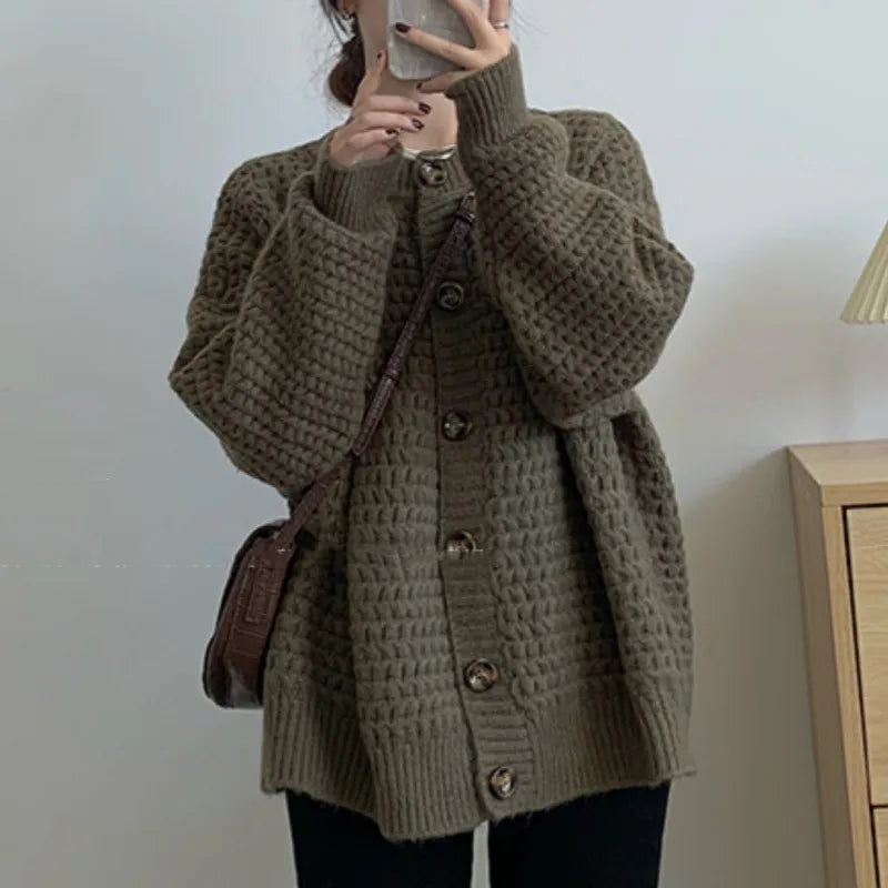 Loose Single-breasted Sweater Coat For Women