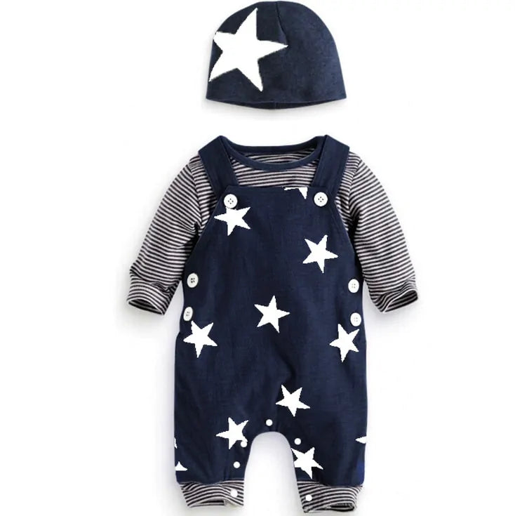 Baby Boy Clothes  Long Sleeve Tops + Suspender Pants + Hat