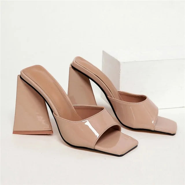 Slides Mules Summer Silk Thick Block Heels