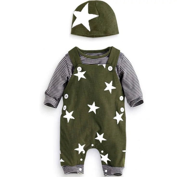 Baby Boy Clothes  Long Sleeve Tops + Suspender Pants + Hat