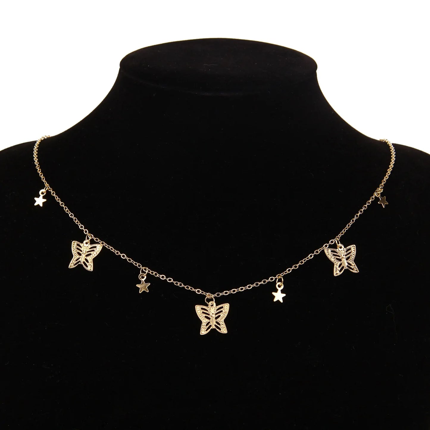 Butterfly Pendant Choker Necklace and Earning