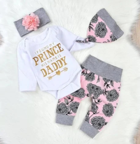 Daddy Print Top Romper Floral Winter Set