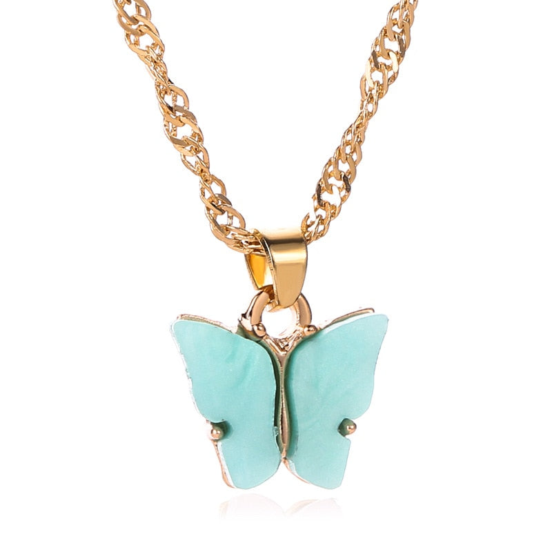 Butterfly Pendant Choker Necklace and Earning