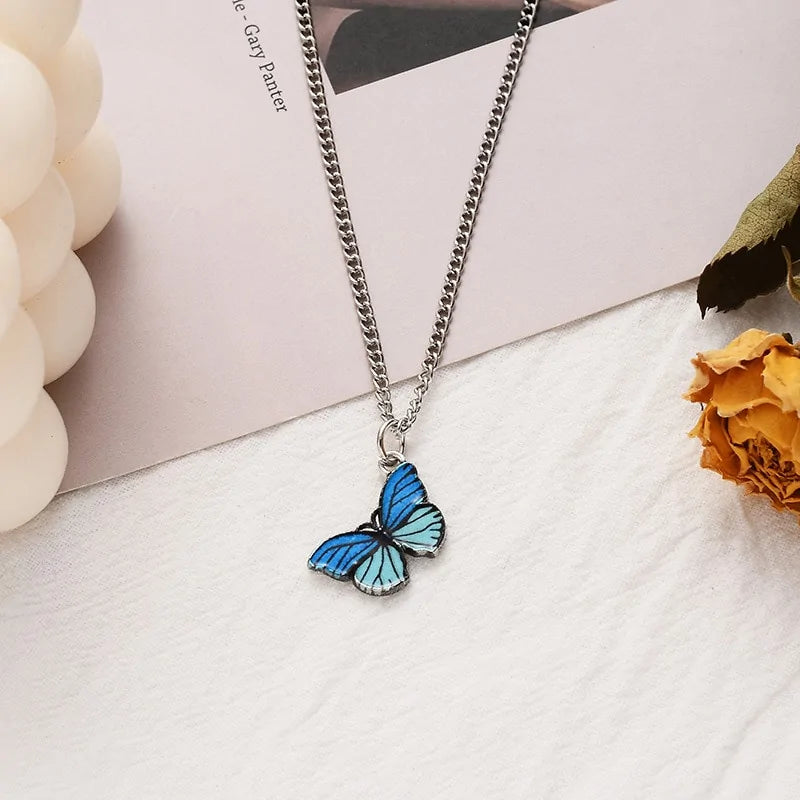 Butterfly Pendant Choker Necklace and Earning