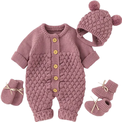 Baby Knit Set - Romper, Beanie, Mittens & Booties