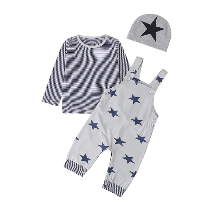 Baby Boy Clothes  Long Sleeve Tops + Suspender Pants + Hat