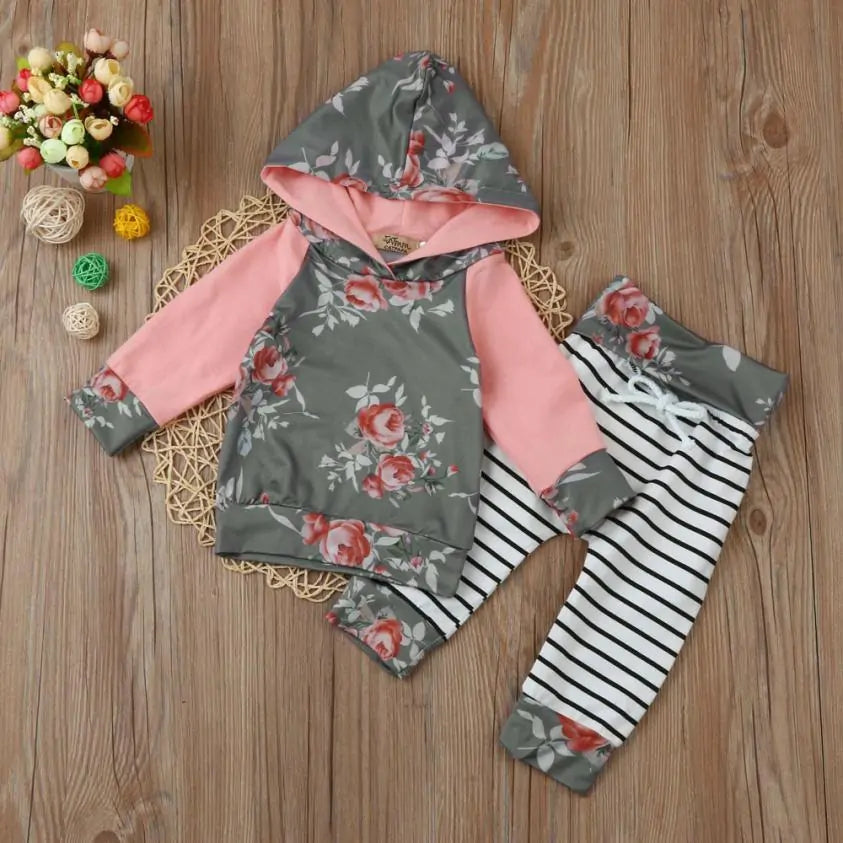 Pink And Grey Floral Tracksuit Set