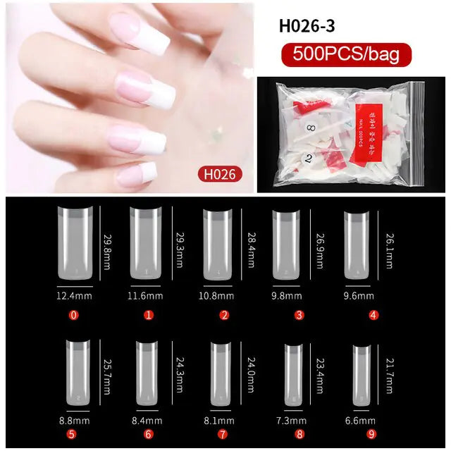 French Fake Nails Extension (Natural & Transparent) 500 pcs