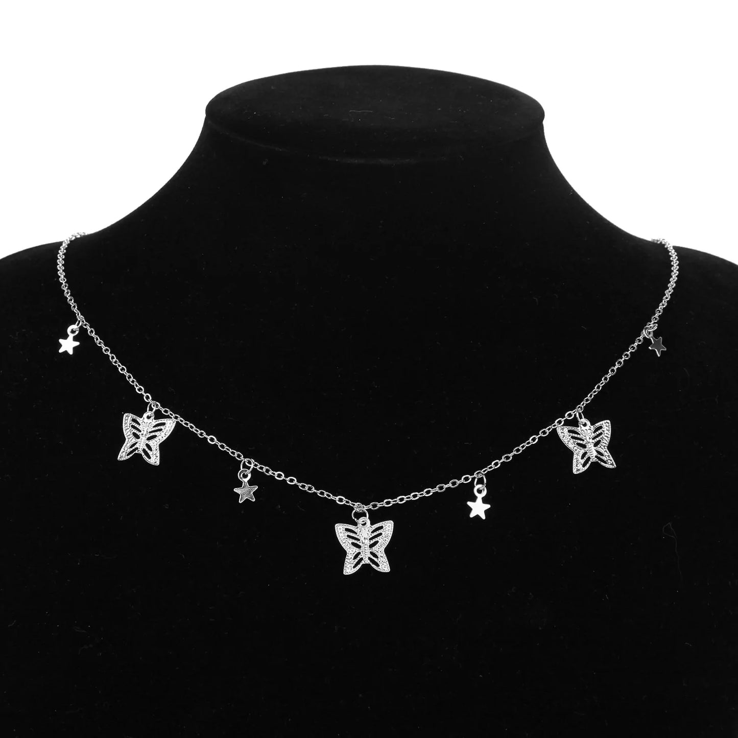 Butterfly Pendant Choker Necklace and Earning