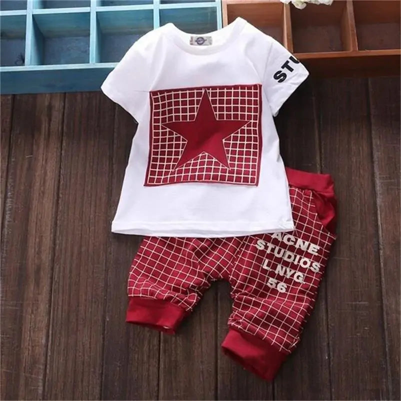 Baby Boy Printed Clothes Set: T-Shirt + Pants Suit