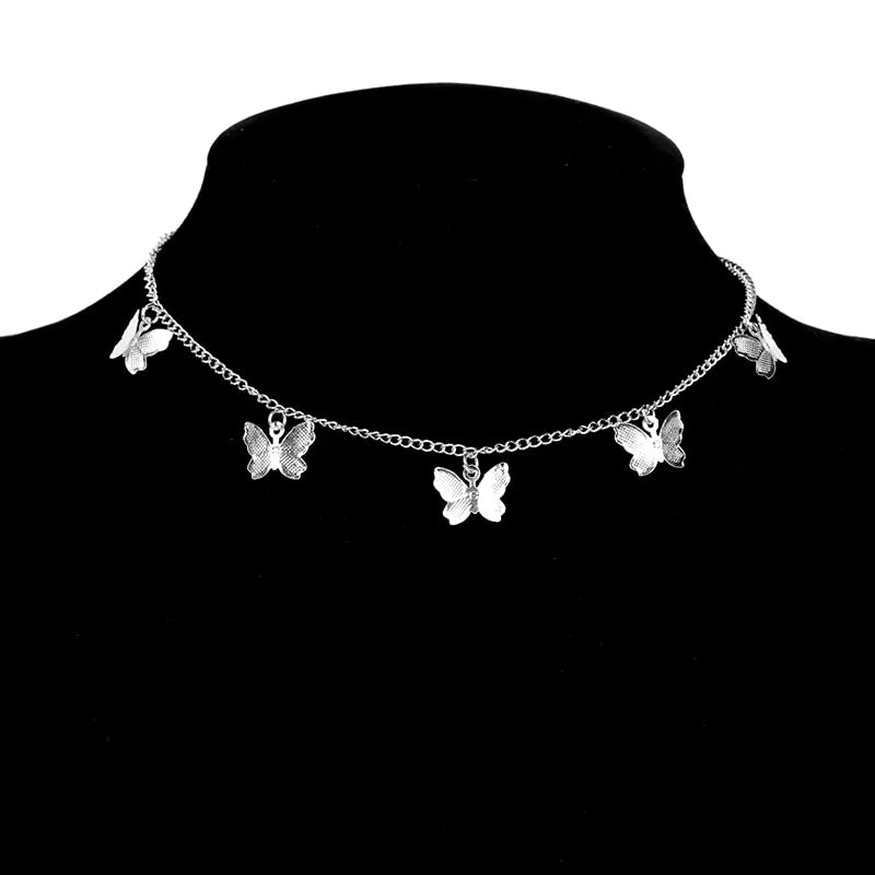 Butterfly Pendant Choker Necklace and Earning