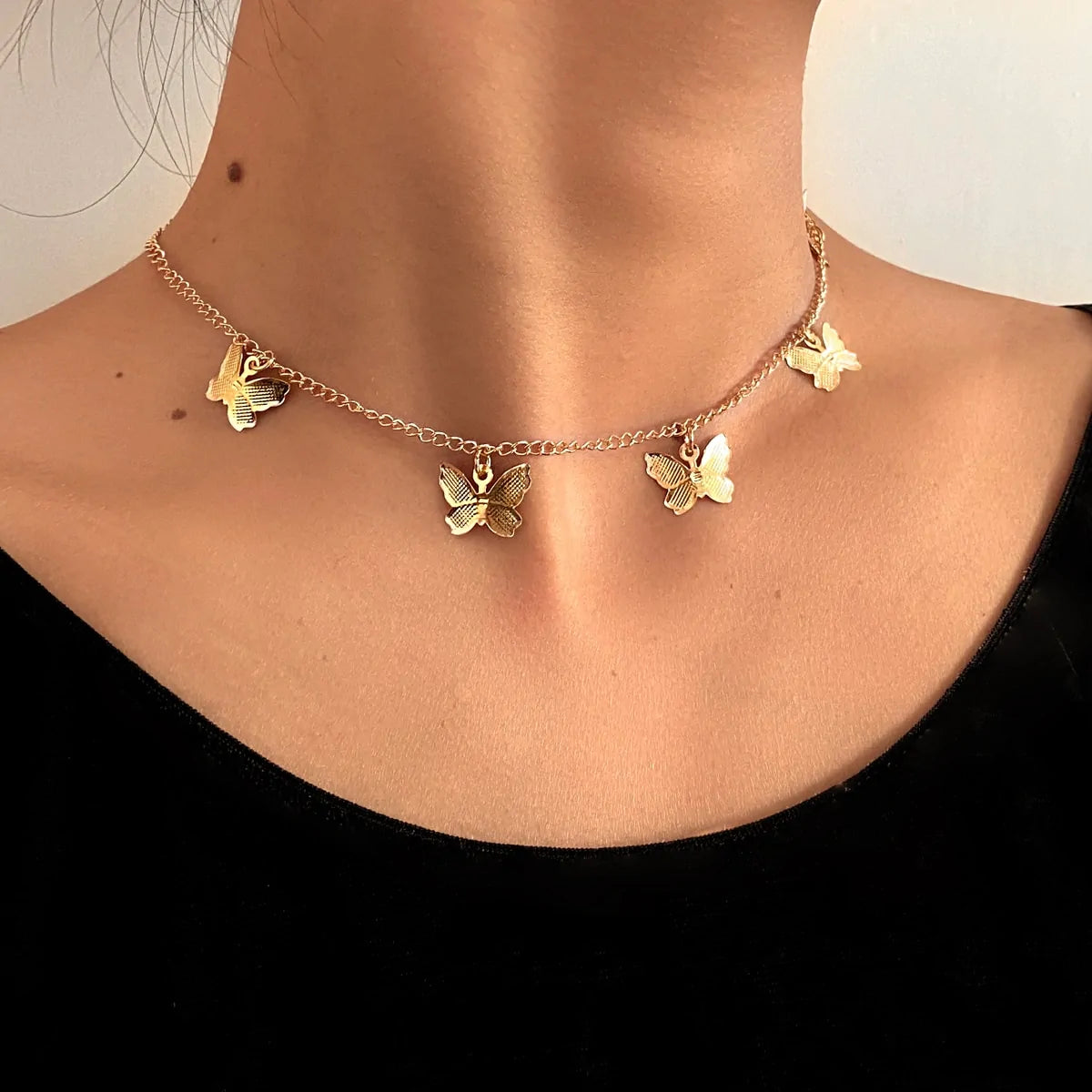 Butterfly Pendant Choker Necklace and Earning