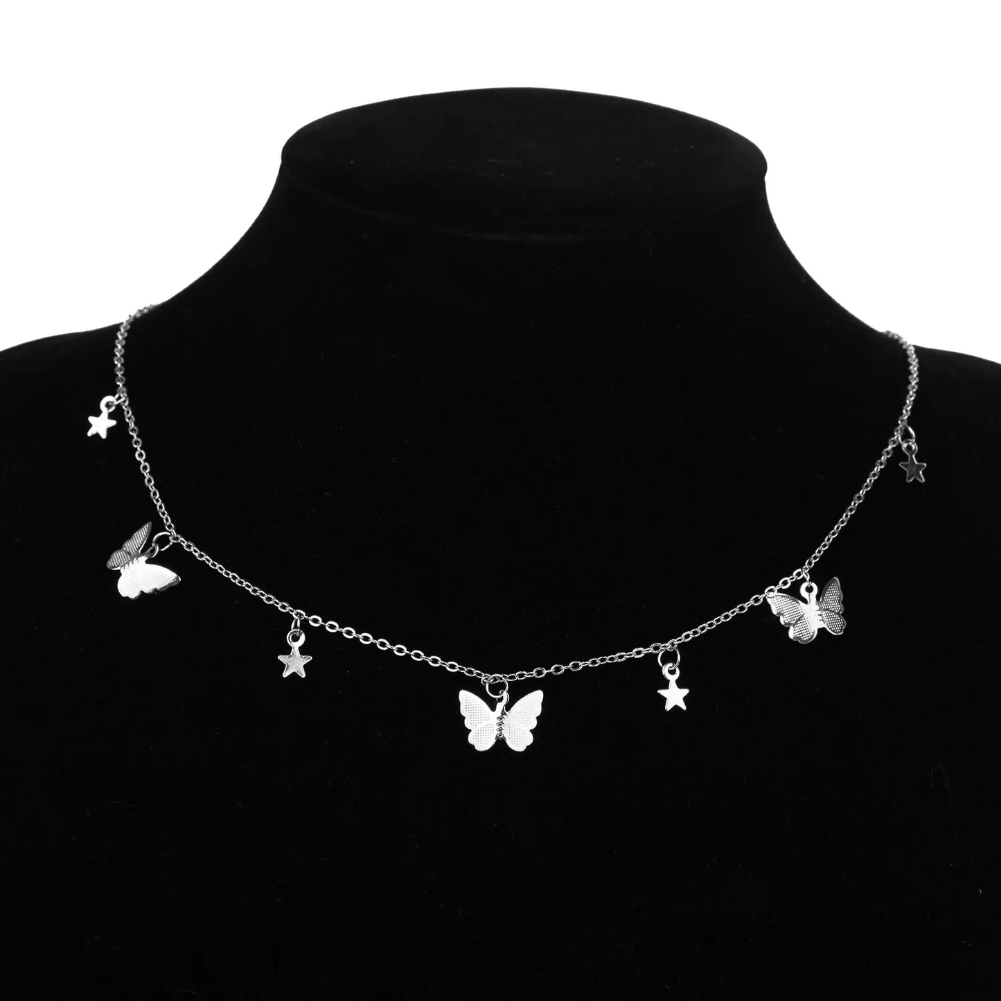 Butterfly Pendant Choker Necklace and Earning