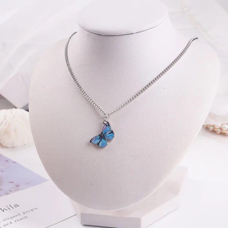 Butterfly Pendant Choker Necklace and Earning