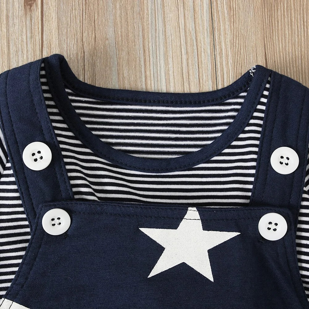 Baby Boy Clothes  Long Sleeve Tops + Suspender Pants + Hat