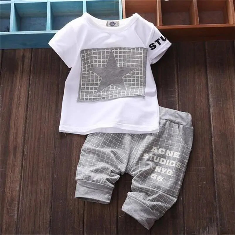 Baby Boy Printed Clothes Set: T-Shirt + Pants Suit