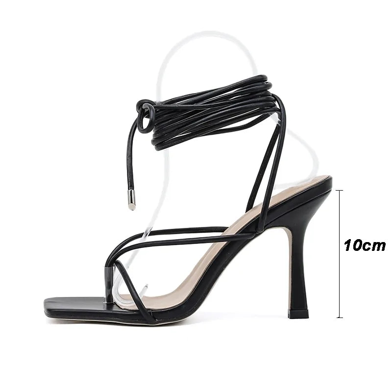 Vintage Square Toe High Heel Cross Strap Sandals for Women